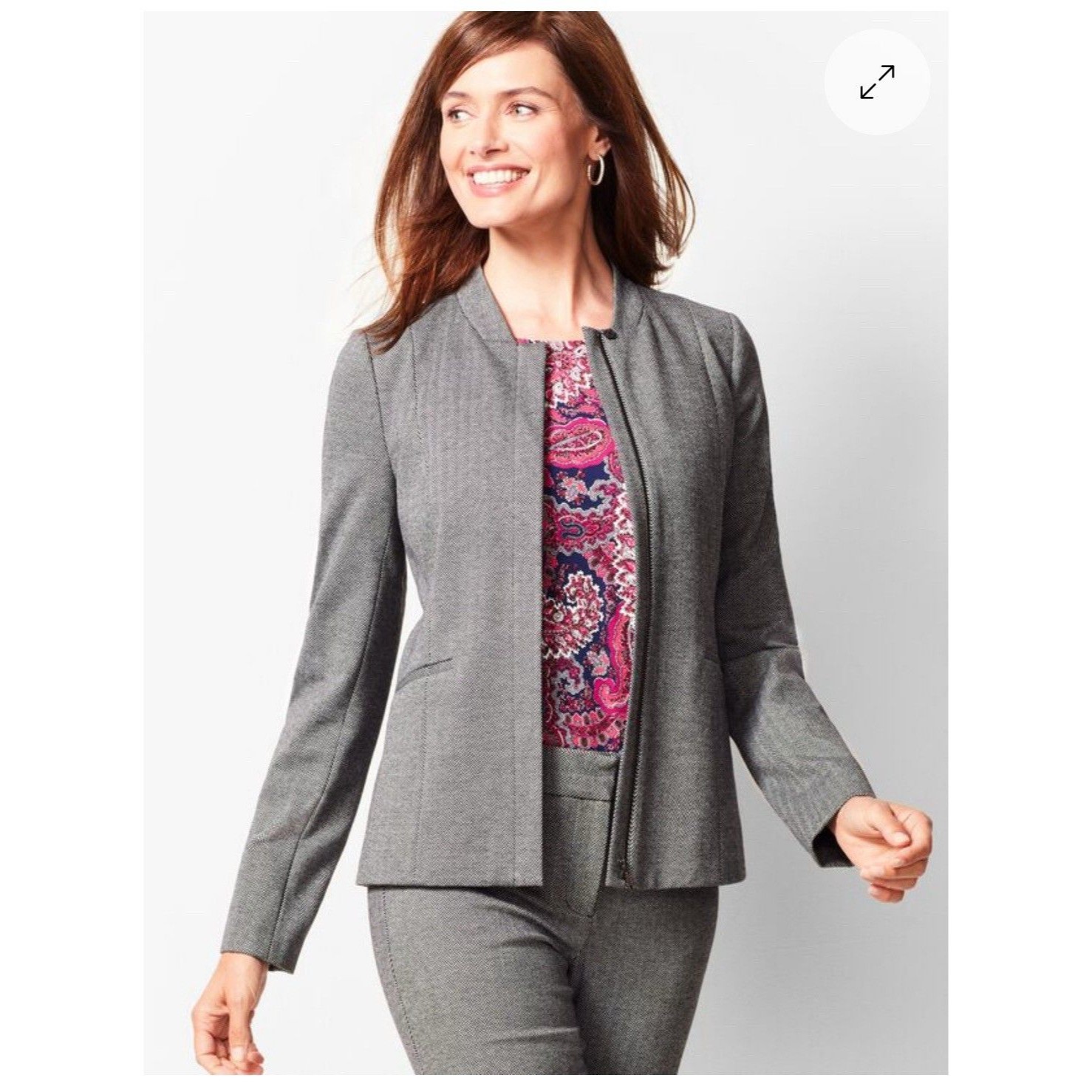 Talbots Italian Lux Knit Herringbone Zip Front Blazer Zip Size 22w